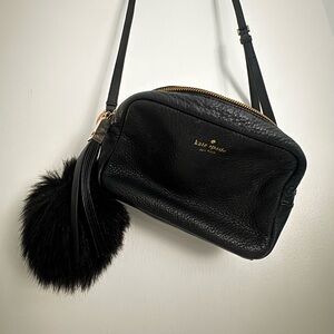 kate spade Black Pebbled Leather Crossbody with Tassel Pom